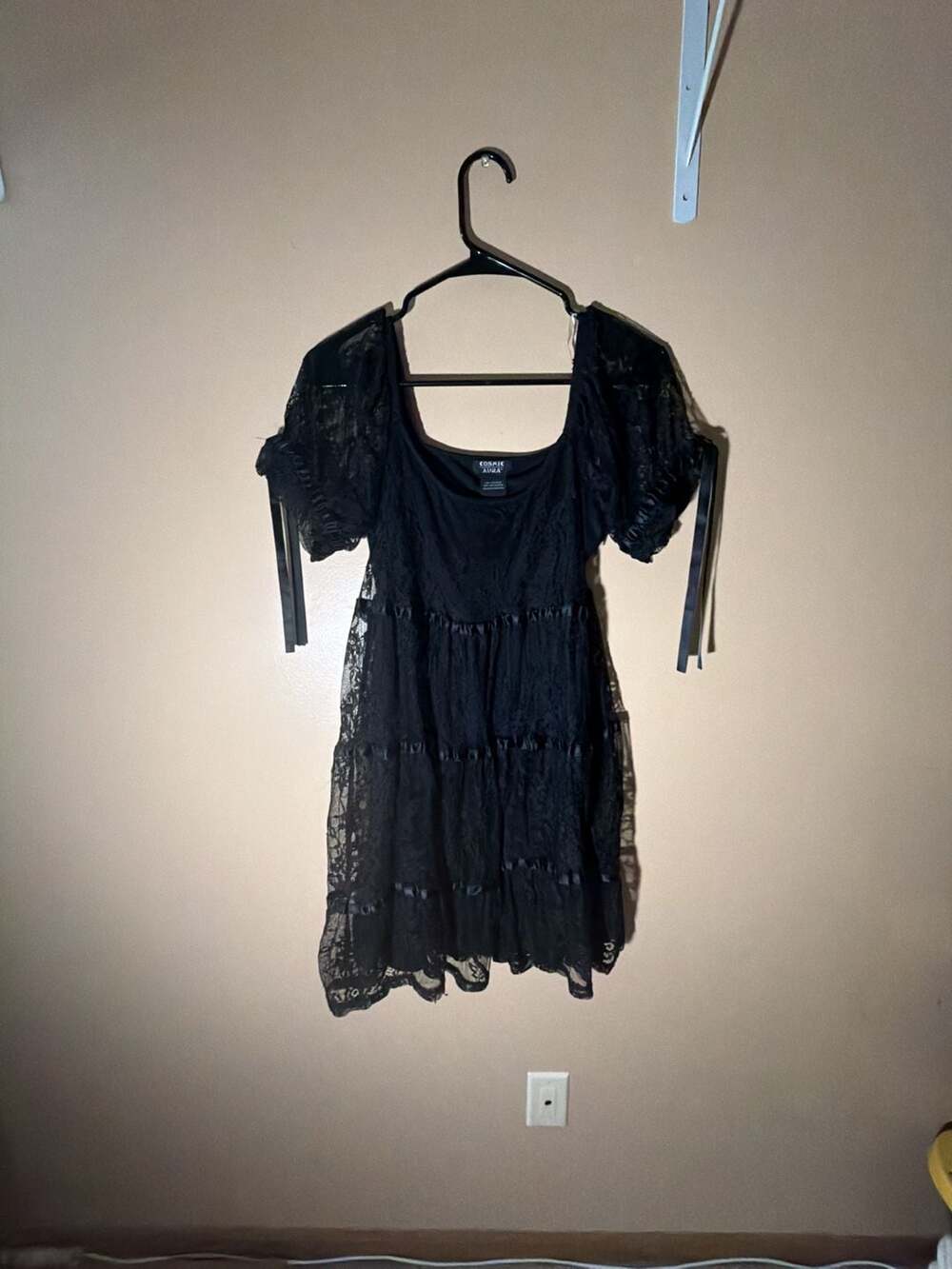 Cosmic Aura Black Lace Tiered Babydoll Dress Medium